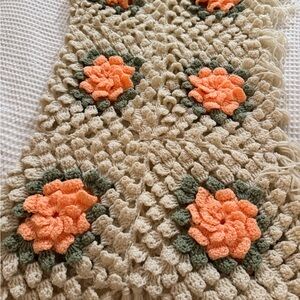Crochet Floral Blanket with Fringe